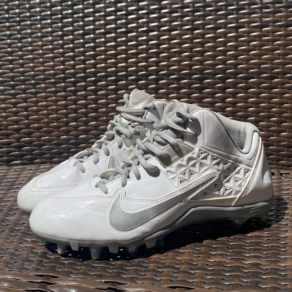Nike Air SPEEDLAX Dual Pull 4 Turf Lacrosse Cleats White Silver Mens Sz 9